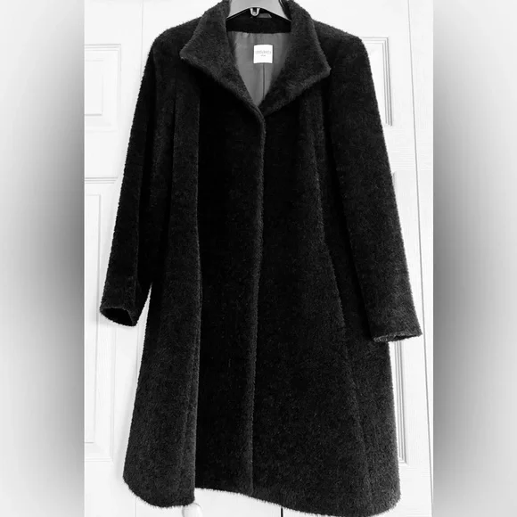 CiINZIA ROCCA FLARED BLACK WOOL AND ALPACA COAT WITH HIGH STAND COLLAR SIZE 6
